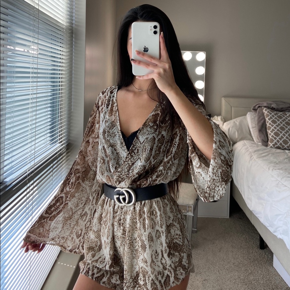 Snake Print Long Sleeve Romper